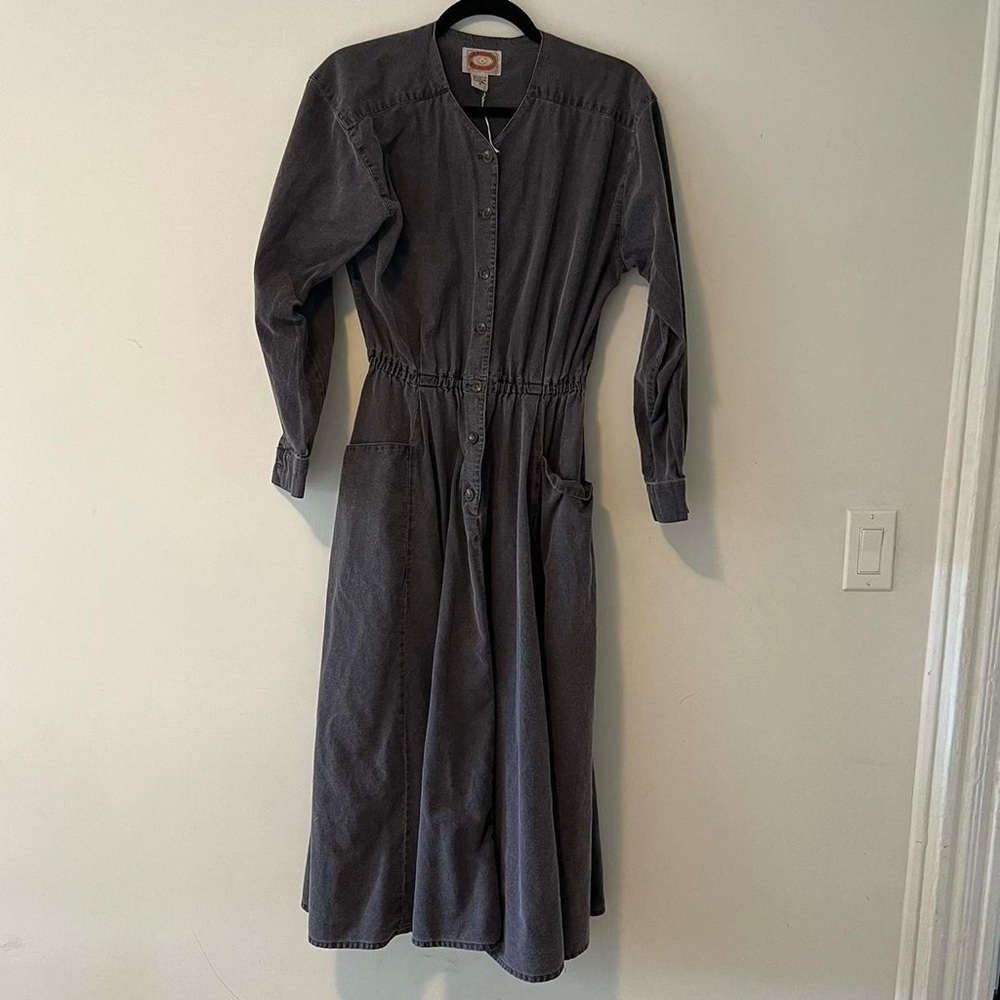 Gray A-line Long Sleeve Dress with Mandarin Collar for Casual Occasions